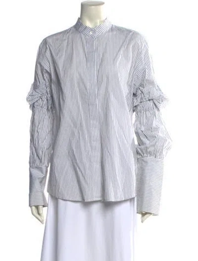 Pre-owned Maggie Marilyn Striped Long Sleeve Button-up Top In White
