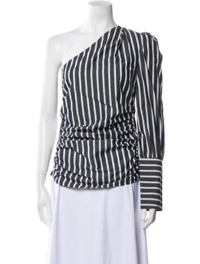 Pre-owned Maggie Marilyn Striped One-shoulder Blouse In Gray