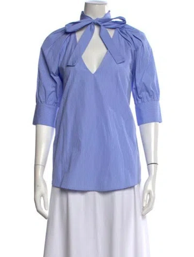 Pre-owned Maggie Marilyn Striped Tie Neck Blouse In Multi