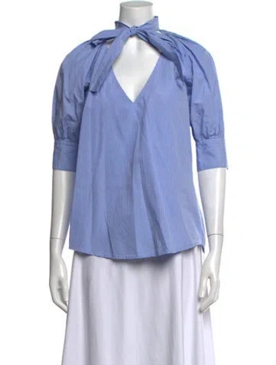 Pre-owned Maggie Marilyn Striped Tie Neck Top In Blue