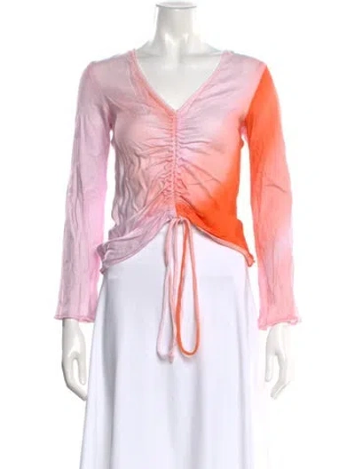 Pre-owned Maggie Marilyn Tie-dye Print V-neck Top In Pink