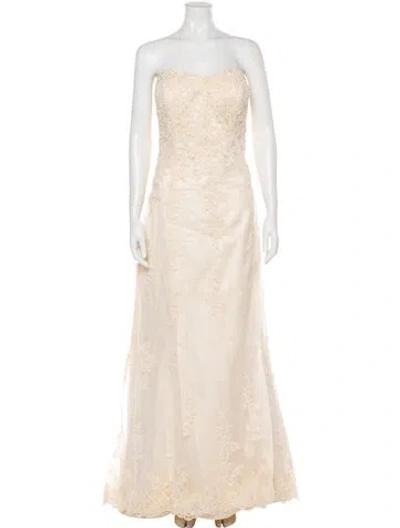 Pre-owned Maggie Sottero Lace Pattern Long Dress In Neutral