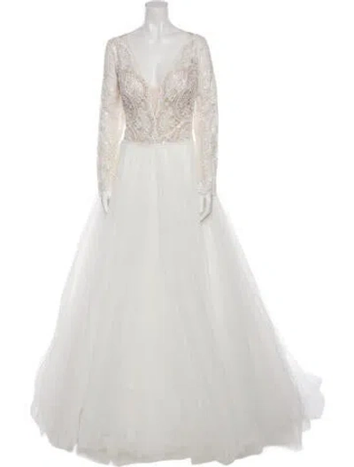 Pre-owned Maggie Sottero Lace Pattern Long Dress In Neutral