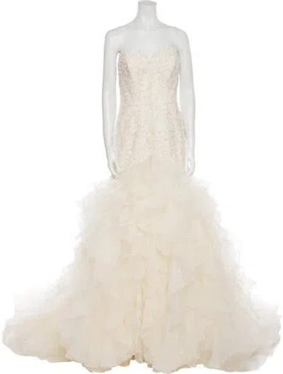 Pre-owned Maggie Sottero Lace Pattern Long Dress In Neutral