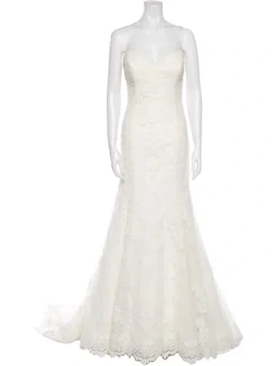 Pre-owned Maggie Sottero Lace Pattern Long Dress In Neutral