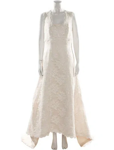 Pre-owned Maggie Sottero Lace Pattern Long Dress In Neutrals