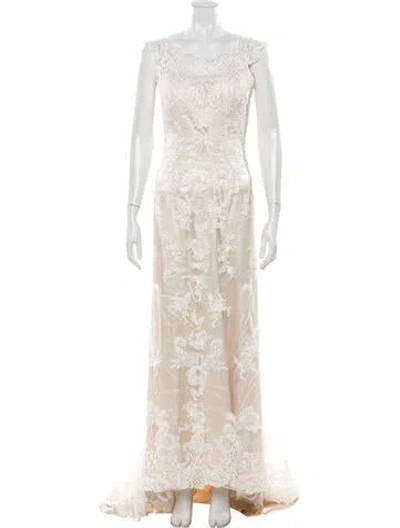 Pre-owned Maggie Sottero Lace Pattern Long Dress In Neutrals