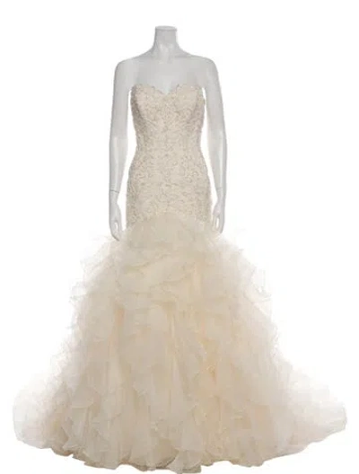Pre-owned Maggie Sottero Lace Pattern Long Dress In White