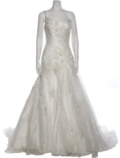 Pre-owned Maggie Sottero One-shoulder Long Dress In Gray