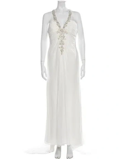Pre-owned Maggie Sottero Plunge Neckline Long Dress In Neutrals