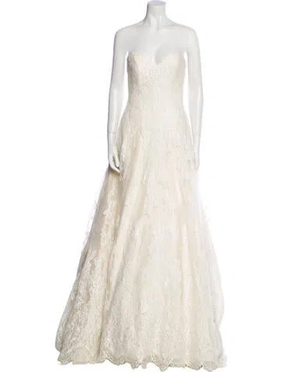 Pre-owned Maggie Sottero Strapless Long Dress In Neutral