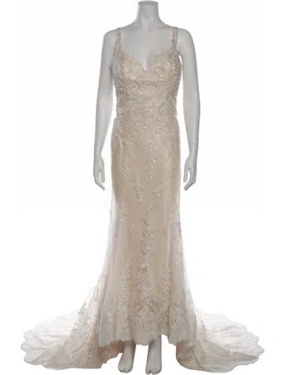 Pre-owned Maggie Sottero V-neck Long Dress In Neutral