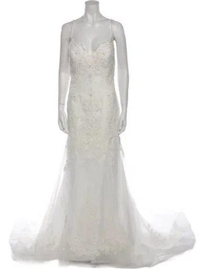 Pre-owned Maggie Sottero V-neck Long Dress In White