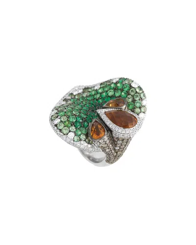 Maggioro 18k White Gold 3.09ct White And Brown Diamond, Citrine And Tsvaorite Ring
