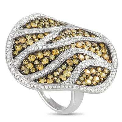Maggioro 18k White Gold 0.94ct Diamond And Yellow Sapphire Veined Ring In Metallic