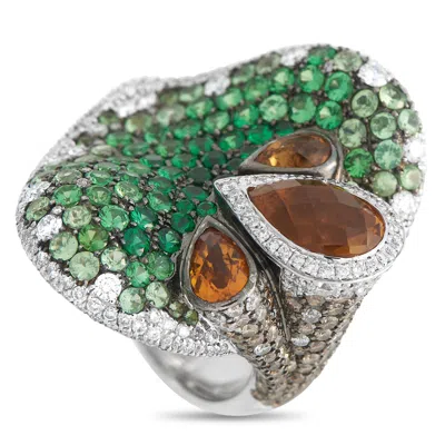 Maggioro 18k White Gold 3.09ct White And Brown Diamond, Citrine And Tsvaorite Ring