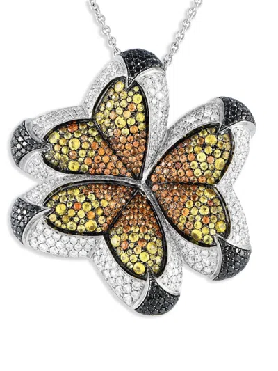 Pre-owned Maggioro 18k White Gold Butterfly Diamond And Sapphire Necklace In Silver