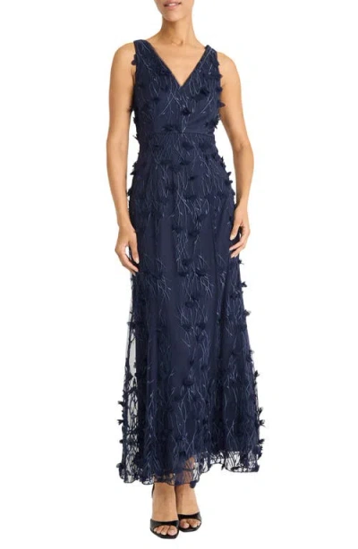 Maggy London 3d Embroidered Sleeveless Gown In Blue