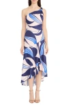 Maggy London Abstract Print Asymmetric Midi Dress In Blue