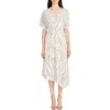 Maggy London Abstract Print Asymmetric Midi Dress In Ivory/charcoal