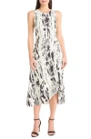 Maggy London Abstract Print Asymmetrical Midi Dress In Multi