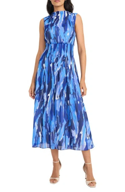 Maggy London Abstract Print Crepe Chiffon Dress In Navy Blue