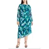 Maggy London Abstract Print Long Sleeve Asymmetric Knit Dress In Mint/teal