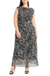 Maggy London Abstract Print Side Ruched Dress In Black