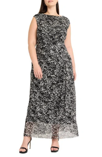 Maggy London Abstract Print Side Ruched Dress In Ivory/black