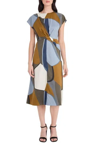 Maggy London Abstract Print Twist Detail Midi Dress In Multi