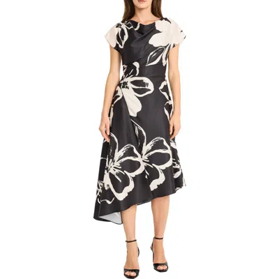 Maggy London Asymmetric Hem Midi Dress In Black
