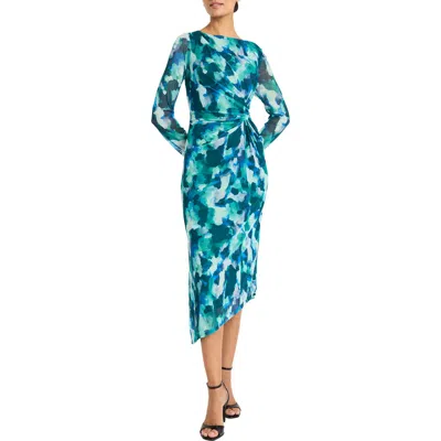 Maggy London Asymmetric Long Sleeve Dress In Mint/teal