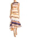 Maggy London Asymmetrical Draped Midi Dress In Ivory Orange In Pattern
