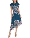 Maggy London Floral Print Asymmetric Dress In Blue