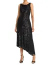 Maggy London Asymmetrical Sequin Dress In Black In Black