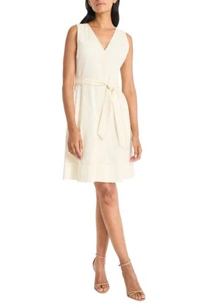 Maggy London Belted Linen Blend Dress In White
