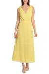 Maggy London Bow Tie Strap Accordion Midi Dress In Lemon In Yellow