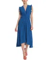 Maggy London V-neck Ruffled A-line Midi Dress