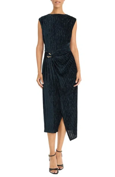 Maggy London Cap Sleeve Asymmetric Burnout Velvet Midi Dress In Green