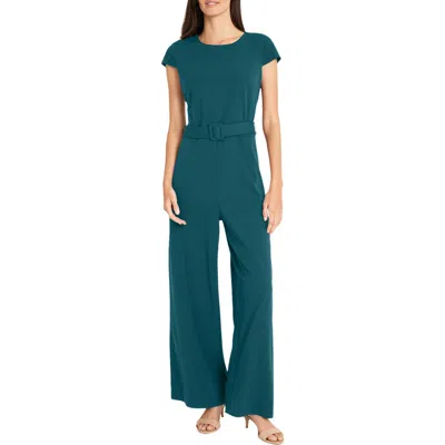 Maggy London Cap Sleeve Belted Jumpsuit In Deep Lagoon