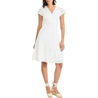 Maggy London Cap Sleeve Eyelet Minidress In White