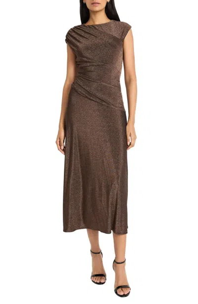 Maggy London Cap Sleeve Metallic Dress In Copper