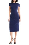 Maggy London Cap Sleeve Midi Sheath Dress In Blue
