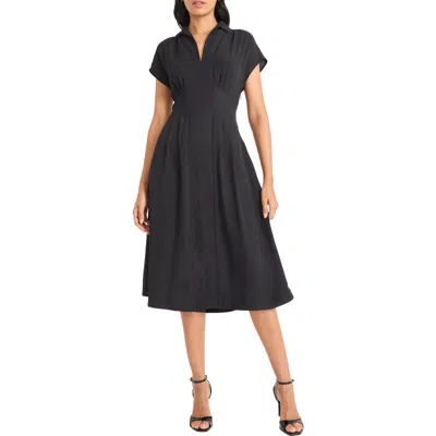 Maggy London Cap Sleeve Pleated Waist Fit & Flare Midi Dress In Black