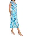 Maggy London Cap Sleeve Vneck Blue Print Midi In Breeze Blue In Multi