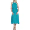Maggy London Chain Trim Metallic Stripe Sleeveless Midi Dress