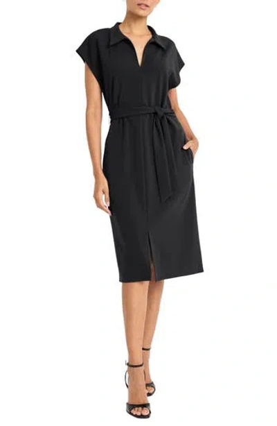 Maggy London Collared Midi A-line Dress In Black