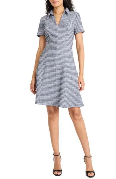 Maggy London Collared Short Sleeve Tweed Dress In Blue