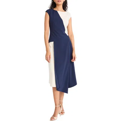 Maggy London Colorblock Cap Sleeve Asymmetric Hem Midi Dress In Blue