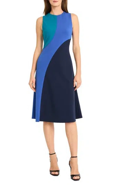 Maggy London Colorblock Sleeveless Fit & Flare Midi Dress In Purple
